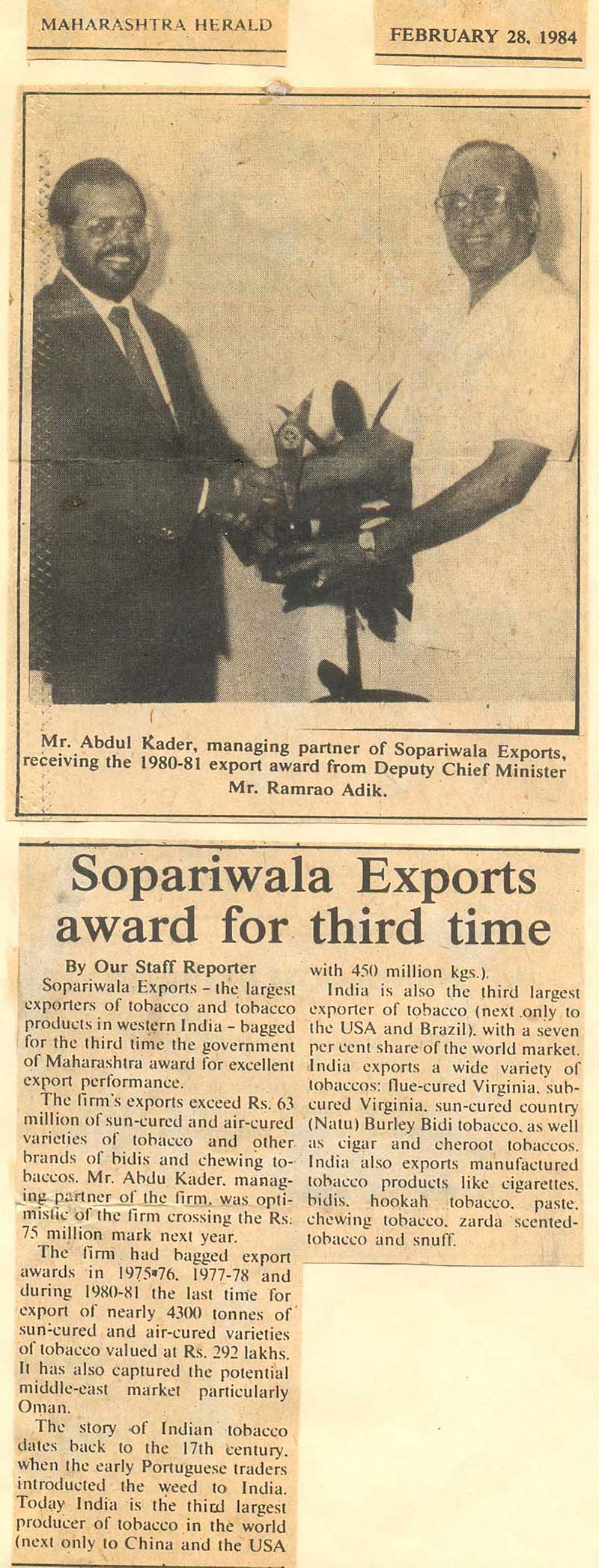 Sopariwala Exports In News